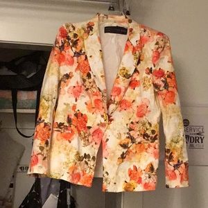 Zara Floral Button Down Blazer Suit Jacket